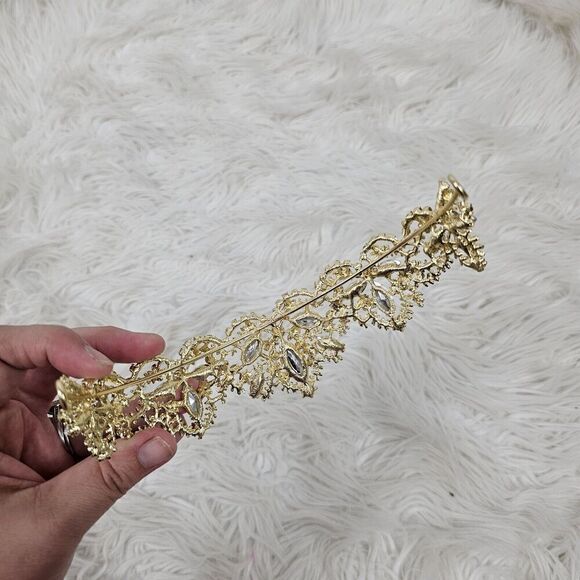 Gold Bridal Tiara Diamond Embellished Rhinestone Costume Headband Wedding Crown - Picture 5 of 6